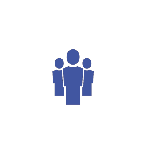 Blue icon of three people outlines